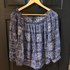 Tommy Hilfiger Navy and White Printed Boho Blouse